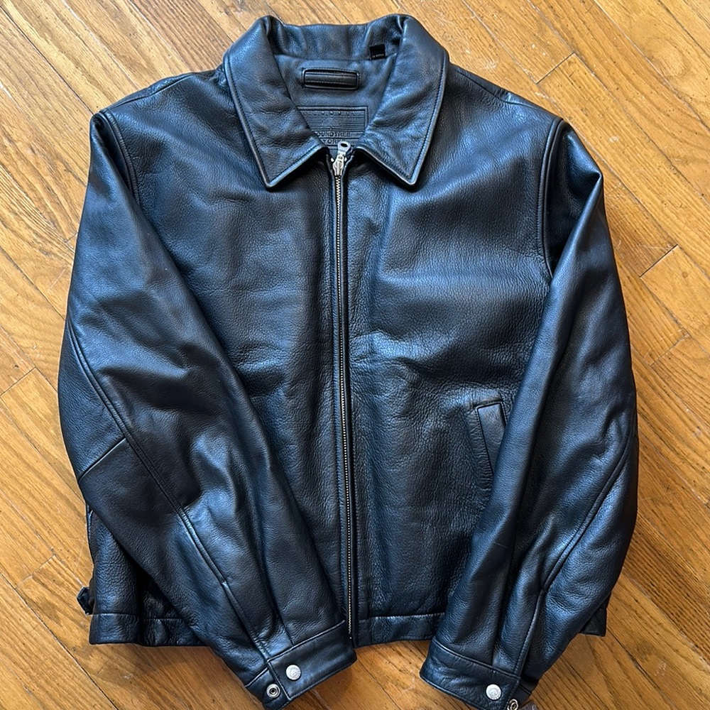 Men's Black Leather Jacket - L